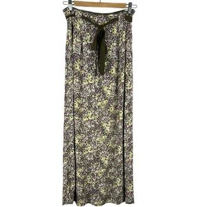 April Cornell Cottagecore Floral Tie Waist Maxi Skirt Small Purple Yellow